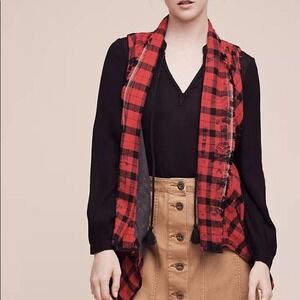 Elevenses Roxanne Checked Vest red and black by Anthropologie size M